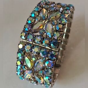 Gorgeous Signed Sherman Crystal Rigid Cuff Bracelet